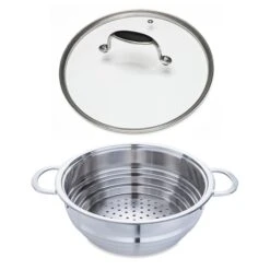Lot Panier Vapeur Multidiamètre Et Couvercle En Verre Excell'Inox 24 Cm